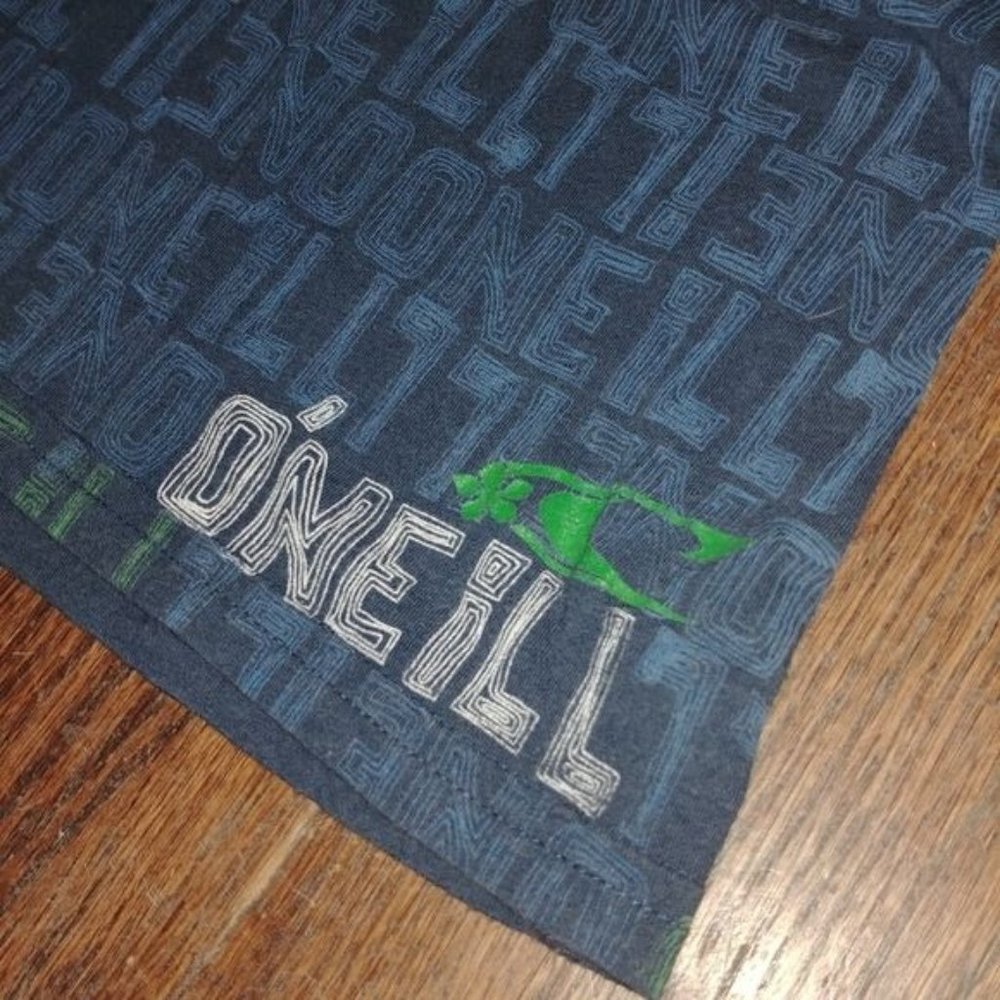 O'Neill Women's Size Medium Short Sleeve Logo Tee Blue Green White Made in USA - Picture 5 of 7